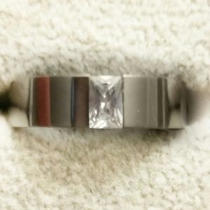 Cubic Zirconia Men's Ring, Stainless Steel